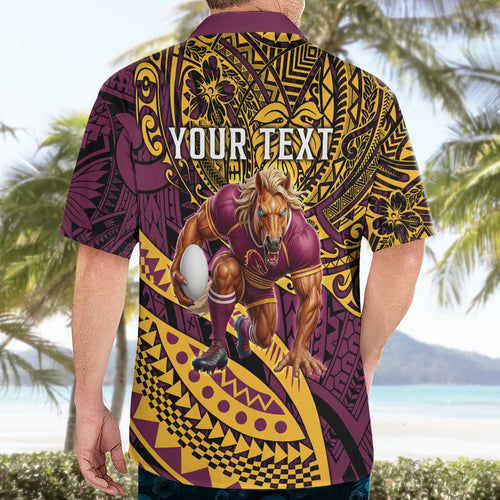 Personalised Brisbane Broncos Hawaiian Shirt Polynesian Pattern Warrior Horse Rugby