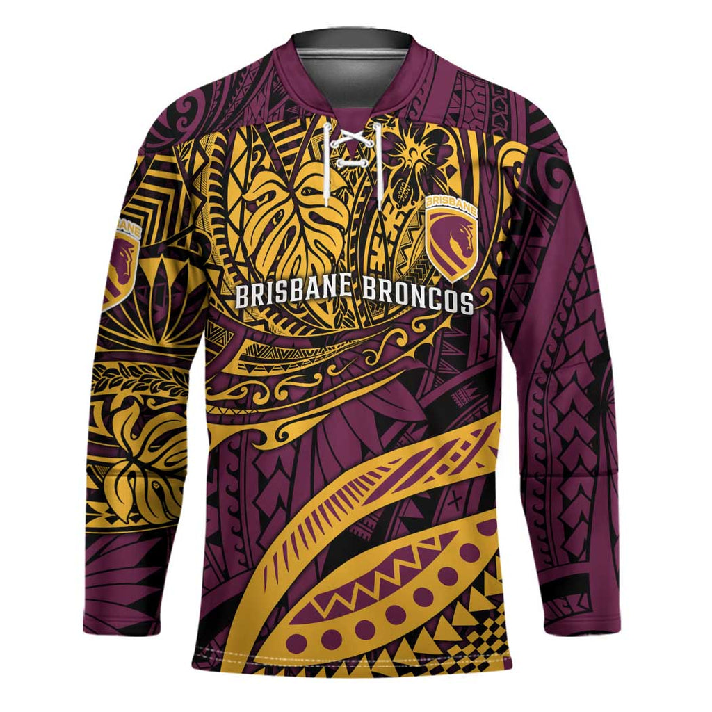 Personalised Brisbane Broncos Hockey Jersey Polynesian Pattern Warrior Horse Rugby