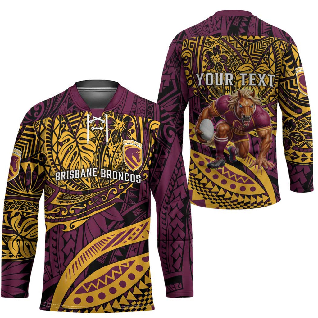 Personalised Brisbane Broncos Hockey Jersey Polynesian Pattern Warrior Horse Rugby