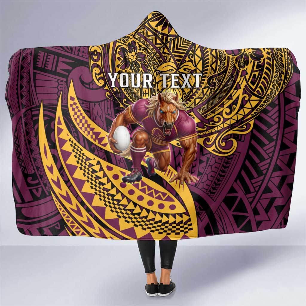 Personalised Brisbane Broncos Hooded Blanket Polynesian Pattern Warrior Horse Rugby