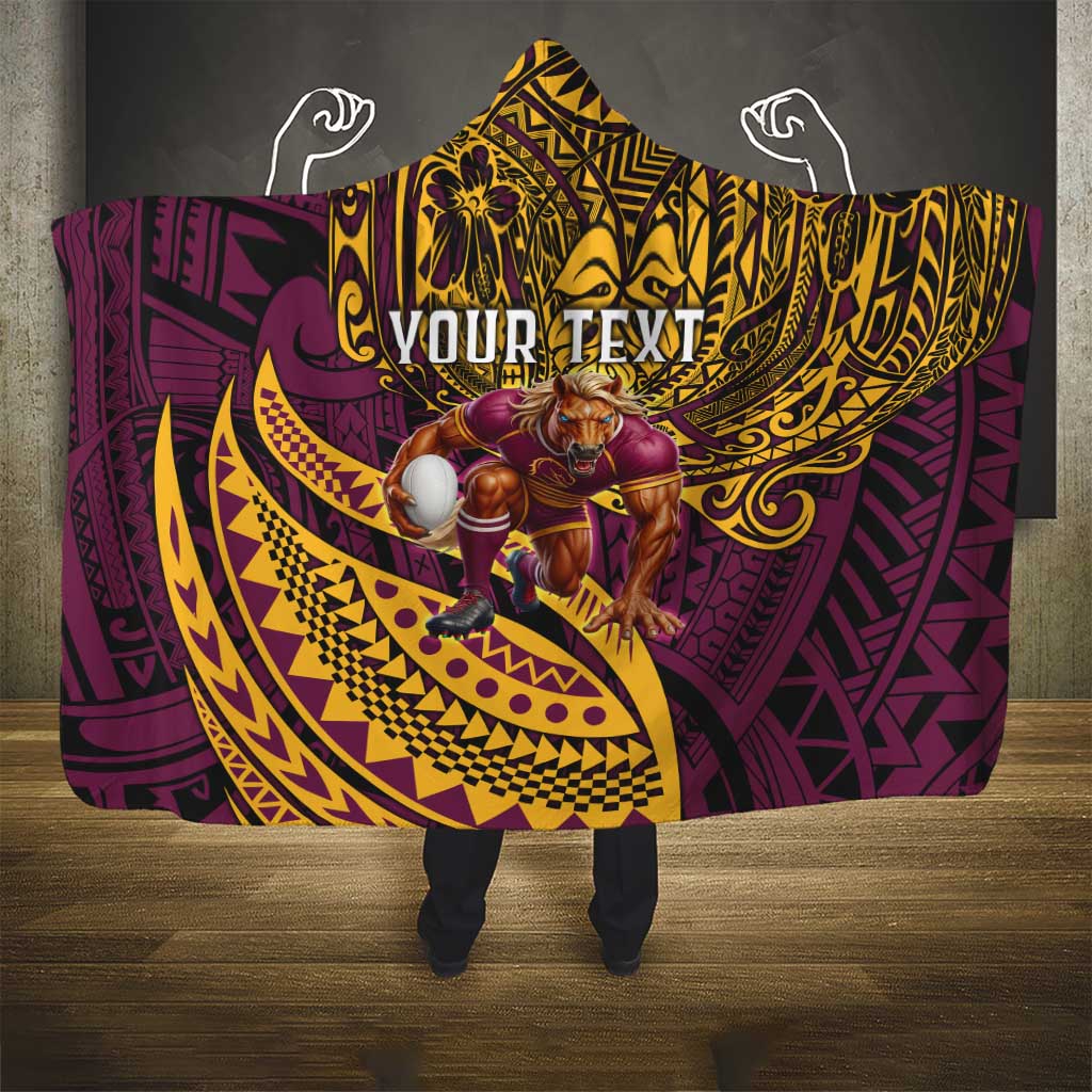 Personalised Brisbane Broncos Hooded Blanket Polynesian Pattern Warrior Horse Rugby