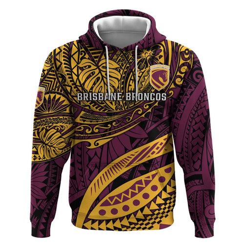 Personalised Brisbane Broncos Hoodie Polynesian Pattern Warrior Horse Rugby