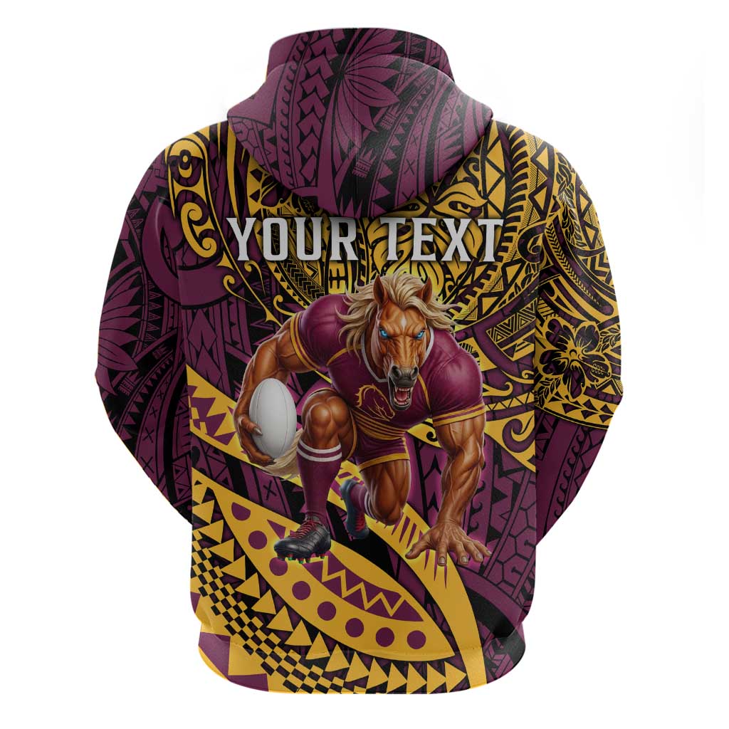 Personalised Brisbane Broncos Hoodie Polynesian Pattern Warrior Horse Rugby