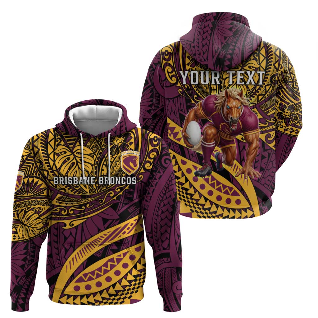 Personalised Brisbane Broncos Hoodie Polynesian Pattern Warrior Horse Rugby