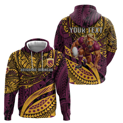 Personalised Brisbane Broncos Hoodie Polynesian Pattern Warrior Horse Rugby