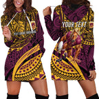 Personalised Brisbane Broncos Hoodie Dress Polynesian Pattern Warrior Horse Rugby