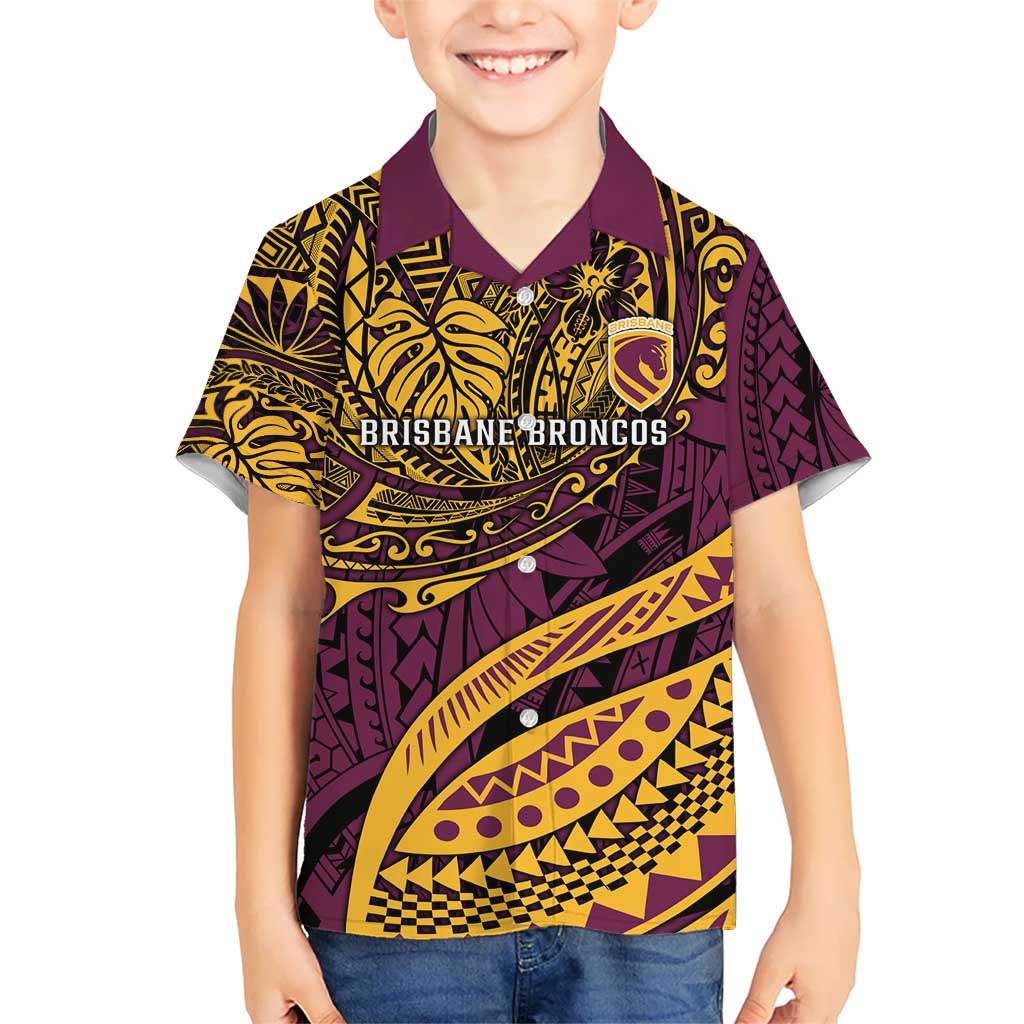 Personalised Brisbane Broncos Kid Hawaiian Shirt Polynesian Pattern Warrior Horse Rugby