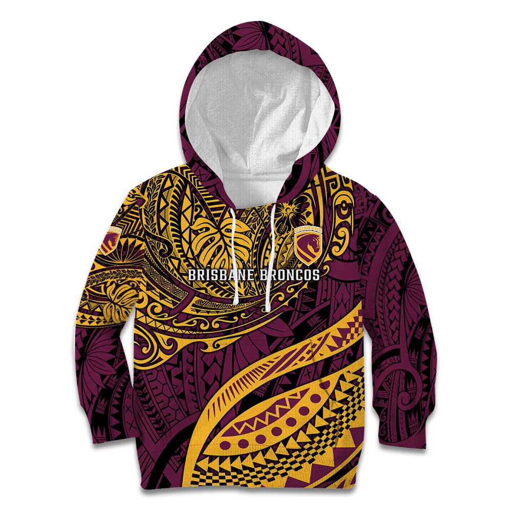 Personalised Brisbane Broncos Kid Hoodie Polynesian Pattern Warrior Horse Rugby