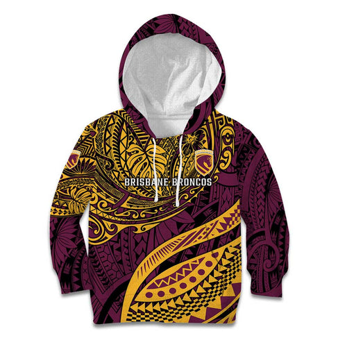 Personalised Brisbane Broncos Kid Hoodie Polynesian Pattern Warrior Horse Rugby