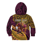 Personalised Brisbane Broncos Kid Hoodie Polynesian Pattern Warrior Horse Rugby