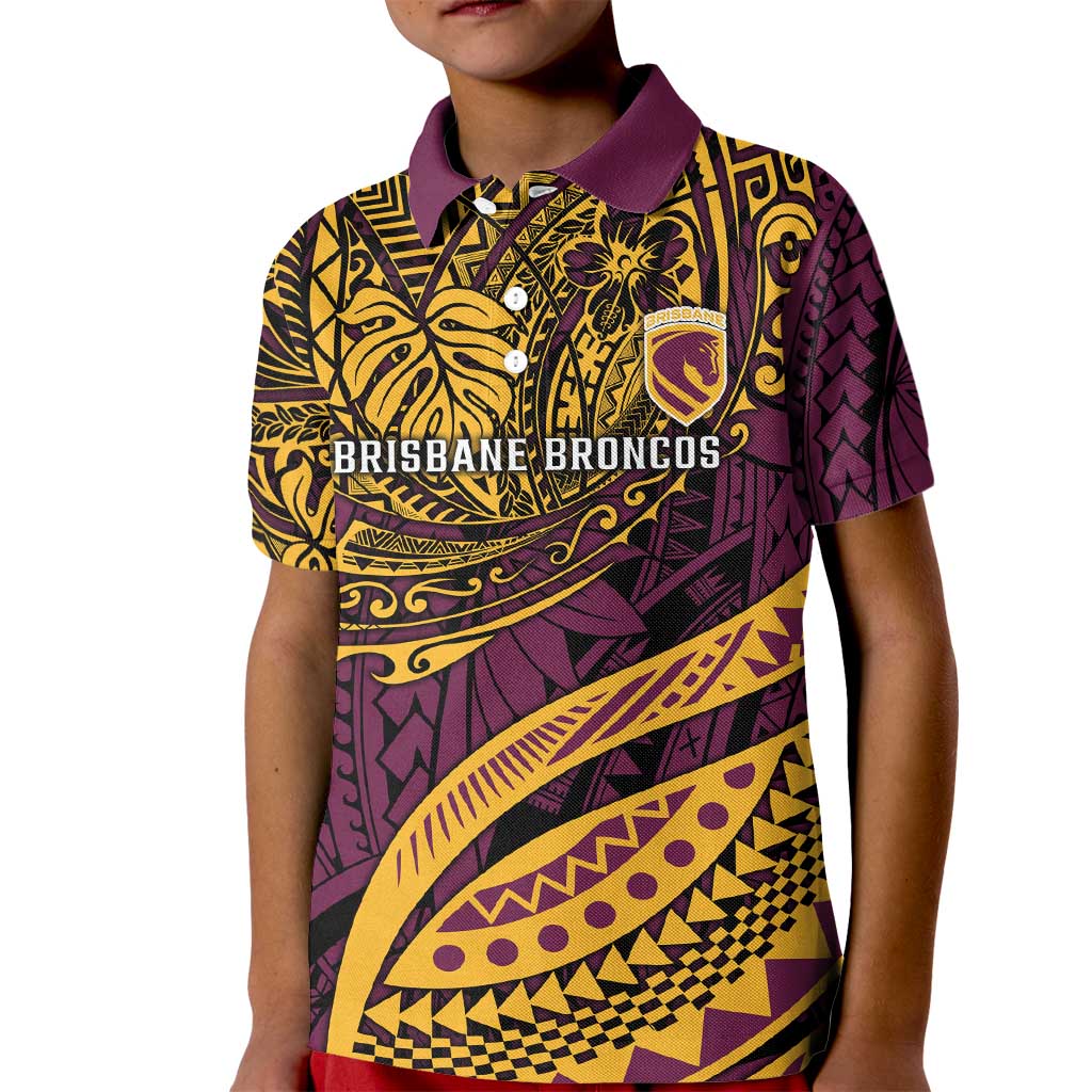 Personalised Brisbane Broncos Kid Polo Shirt Polynesian Pattern Warrior Horse Rugby