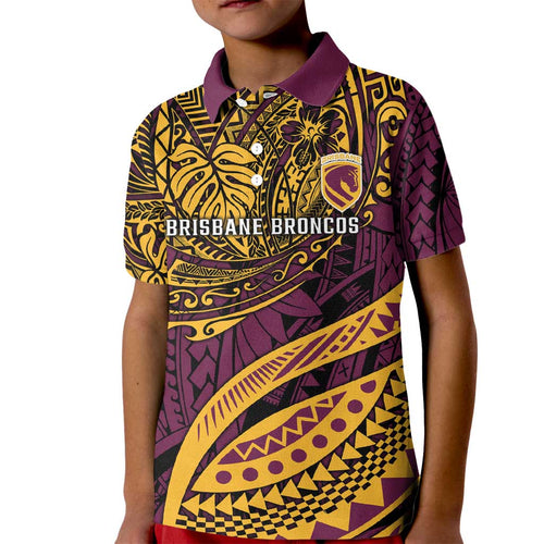 Personalised Brisbane Broncos Kid Polo Shirt Polynesian Pattern Warrior Horse Rugby