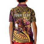 Personalised Brisbane Broncos Kid Polo Shirt Polynesian Pattern Warrior Horse Rugby