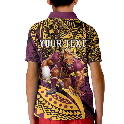 Personalised Brisbane Broncos Kid Polo Shirt Polynesian Pattern Warrior Horse Rugby