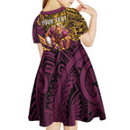 Personalised Brisbane Broncos Kid Short Sleeve Dress Polynesian Pattern Warrior Horse Rugby
