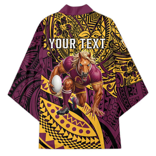 Personalised Brisbane Broncos Kimono Polynesian Pattern Warrior Horse Rugby
