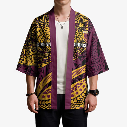 Personalised Brisbane Broncos Kimono Polynesian Pattern Warrior Horse Rugby