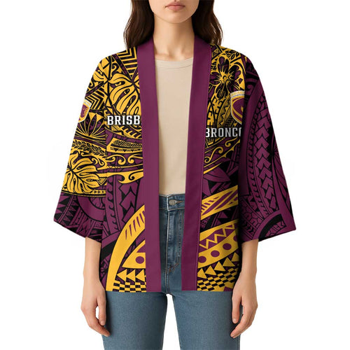 Personalised Brisbane Broncos Kimono Polynesian Pattern Warrior Horse Rugby