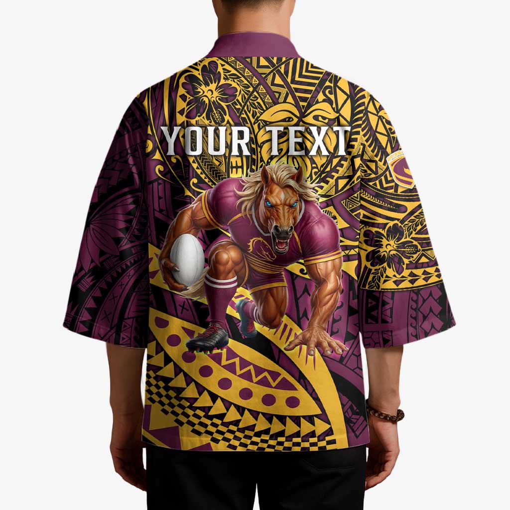 Personalised Brisbane Broncos Kimono Polynesian Pattern Warrior Horse Rugby