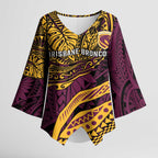 Personalised Brisbane Broncos Kimono Sleeve Blouse Polynesian Pattern Warrior Horse Rugby