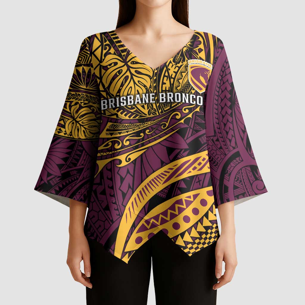 Personalised Brisbane Broncos Kimono Sleeve Blouse Polynesian Pattern Warrior Horse Rugby