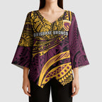 Personalised Brisbane Broncos Kimono Sleeve Blouse Polynesian Pattern Warrior Horse Rugby