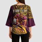 Personalised Brisbane Broncos Kimono Sleeve Blouse Polynesian Pattern Warrior Horse Rugby