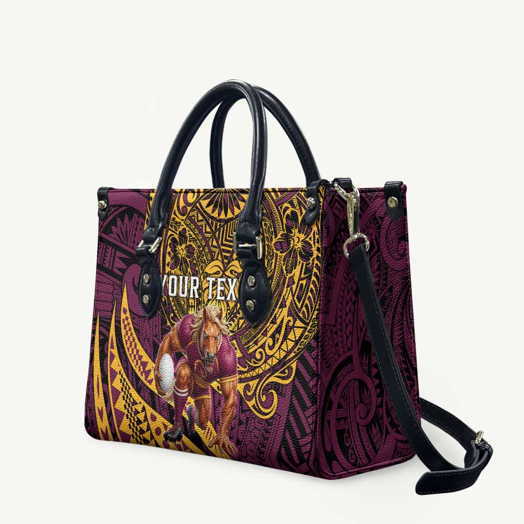 Personalised Brisbane Broncos Leather Bag Polynesian Pattern Warrior Horse Rugby