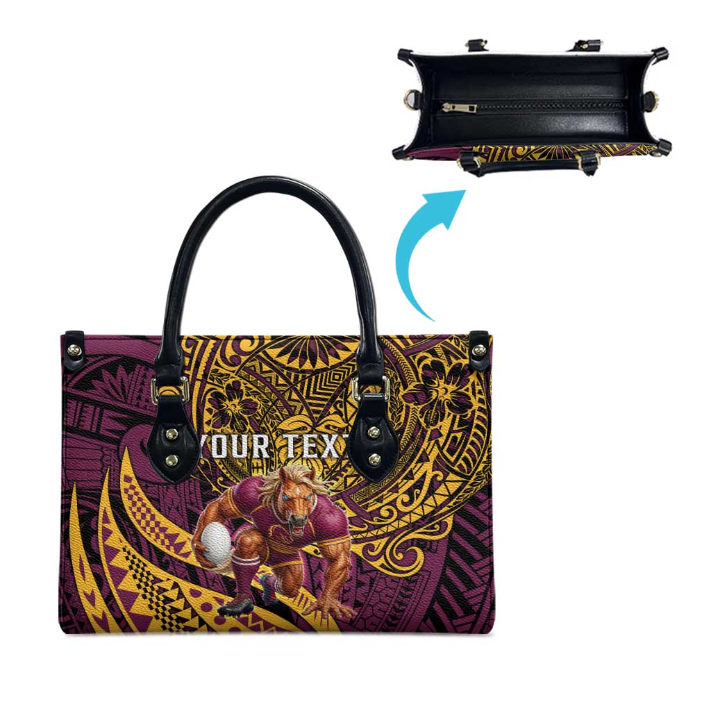 Personalised Brisbane Broncos Leather Bag Polynesian Pattern Warrior Horse Rugby