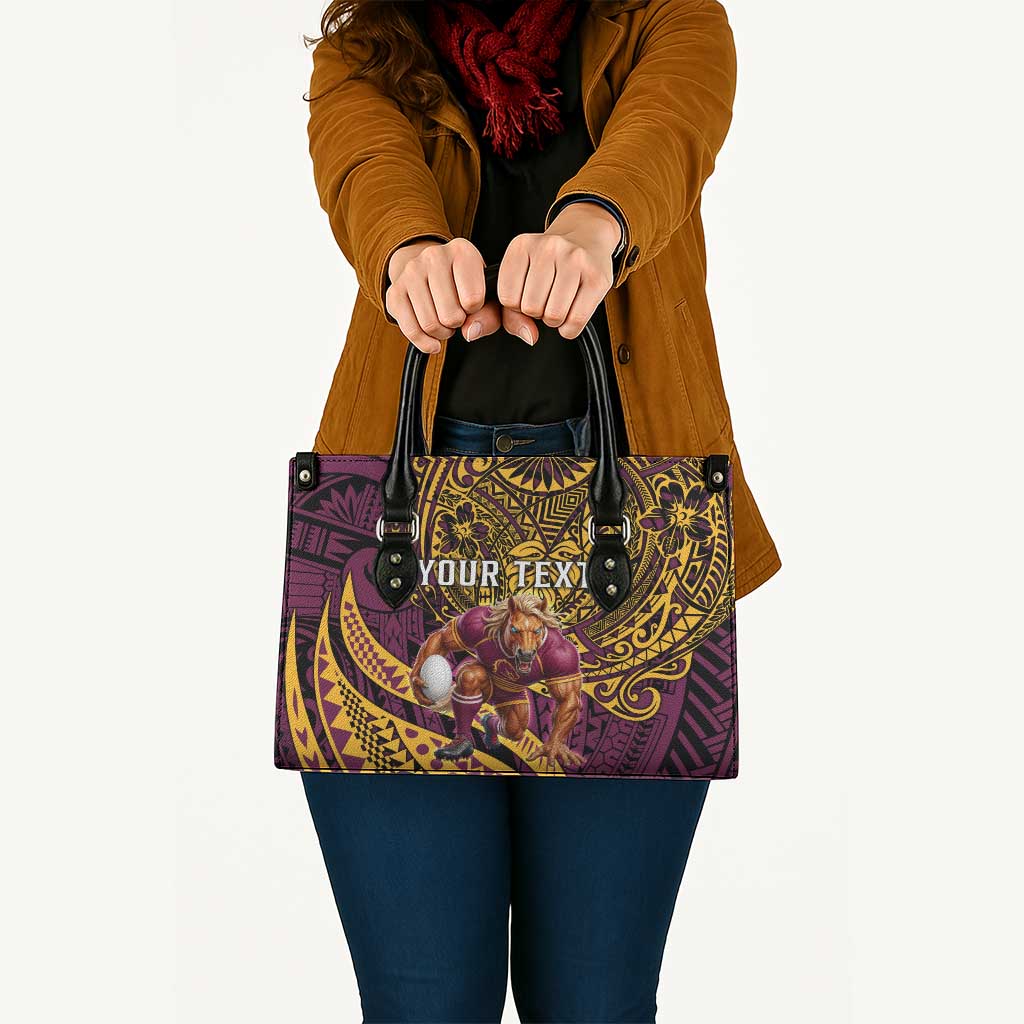 Personalised Brisbane Broncos Leather Bag Polynesian Pattern Warrior Horse Rugby