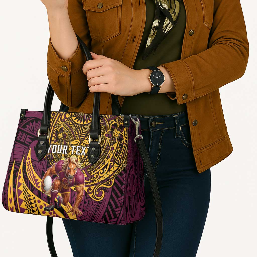 Personalised Brisbane Broncos Leather Bag Polynesian Pattern Warrior Horse Rugby