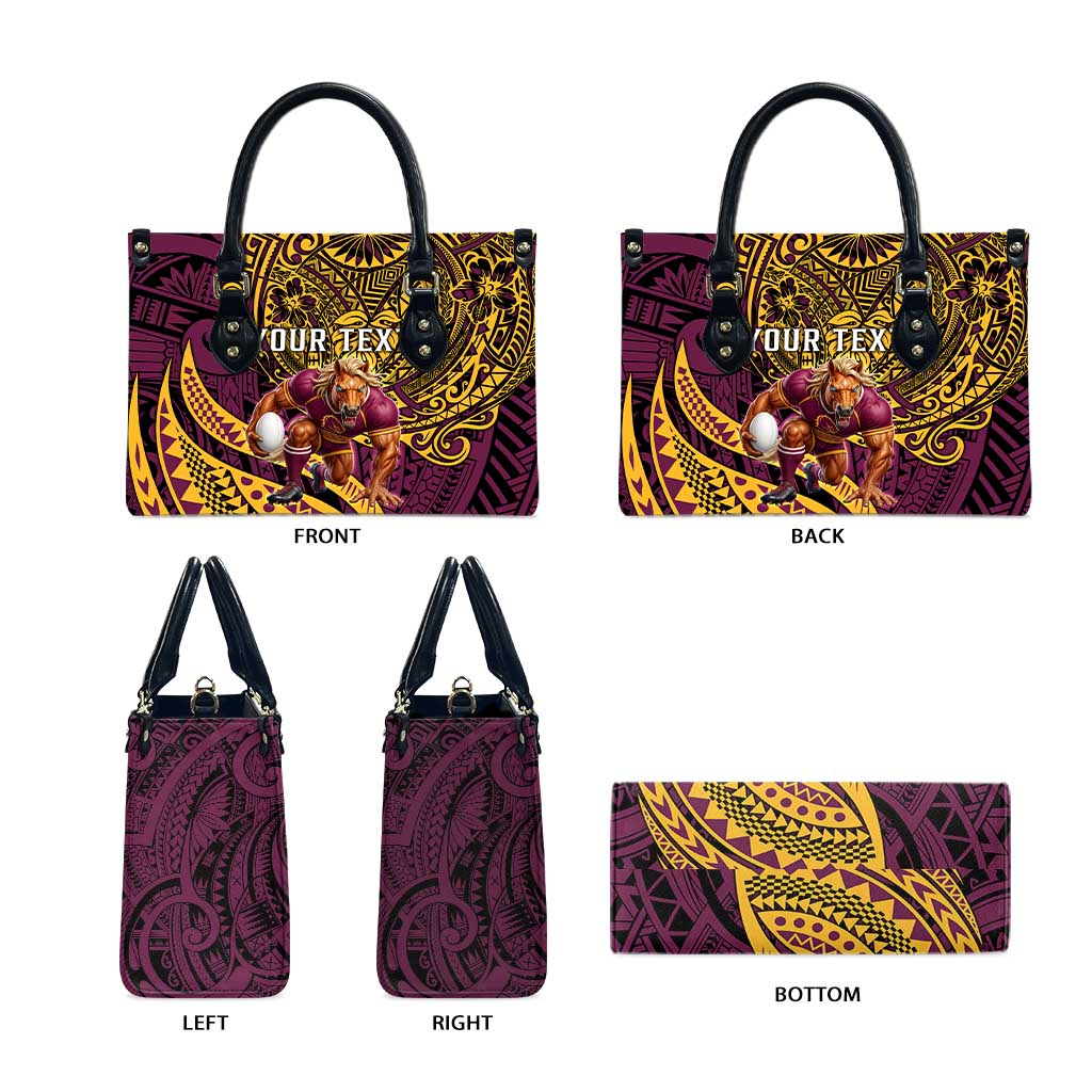 Personalised Brisbane Broncos Leather Bag Polynesian Pattern Warrior Horse Rugby