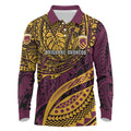 Personalised Brisbane Broncos Long Sleeve Polo Shirt Polynesian Pattern Warrior Horse Rugby