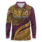 Personalised Brisbane Broncos Long Sleeve Polo Shirt Polynesian Pattern Warrior Horse Rugby