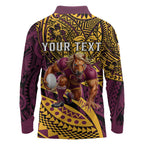 Personalised Brisbane Broncos Long Sleeve Polo Shirt Polynesian Pattern Warrior Horse Rugby