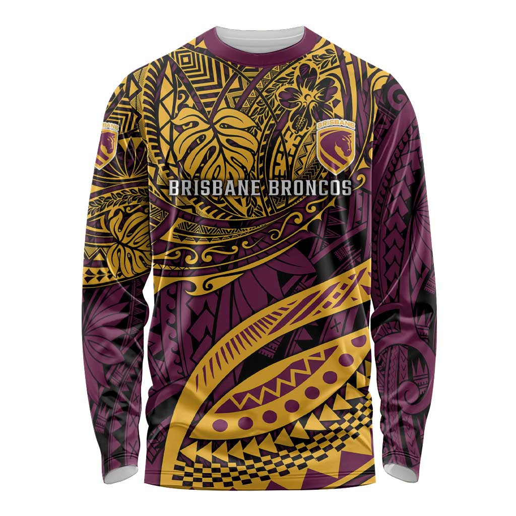 Personalised Brisbane Broncos Long Sleeve Shirt Polynesian Pattern Warrior Horse Rugby