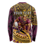 Personalised Brisbane Broncos Long Sleeve Shirt Polynesian Pattern Warrior Horse Rugby