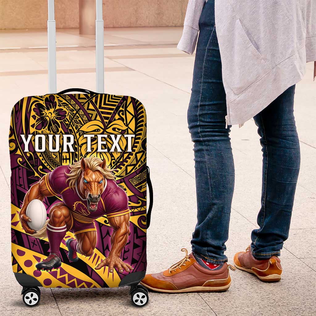 Personalised Brisbane Broncos Luggage Cover Polynesian Pattern Warrior Horse Rugby