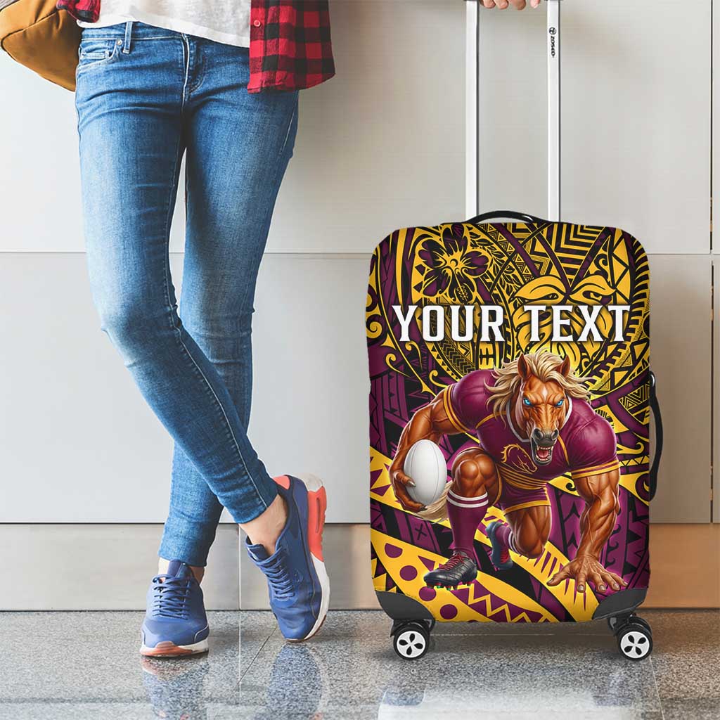 Personalised Brisbane Broncos Luggage Cover Polynesian Pattern Warrior Horse Rugby