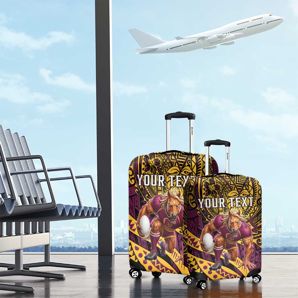 Personalised Brisbane Broncos Luggage Cover Polynesian Pattern Warrior Horse Rugby