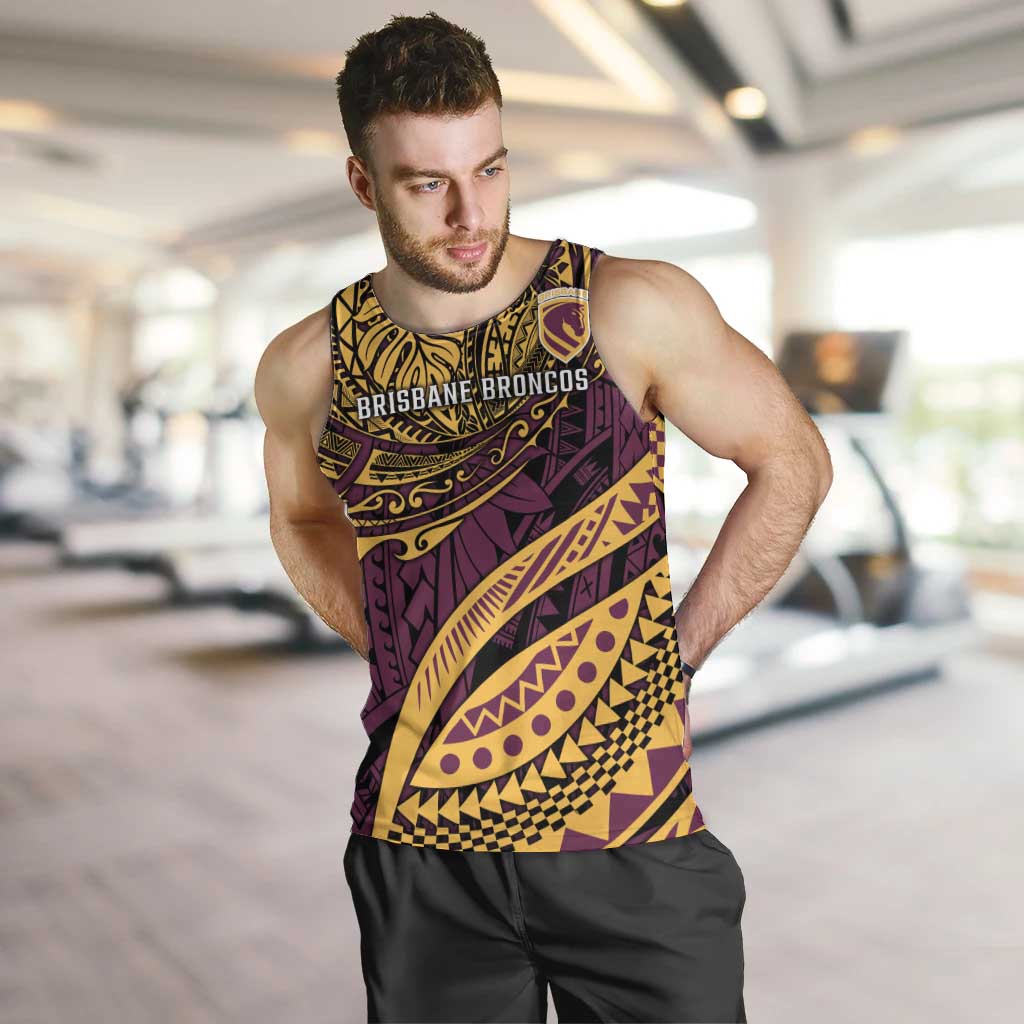 Personalised Brisbane Broncos Men Tank Top Polynesian Pattern Warrior Horse Rugby