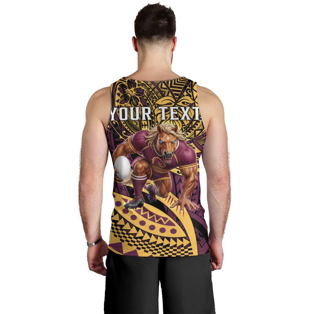 Personalised Brisbane Broncos Men Tank Top Polynesian Pattern Warrior Horse Rugby