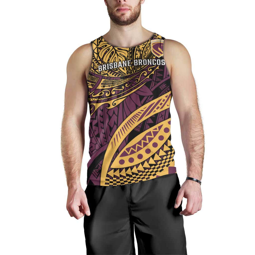 Personalised Brisbane Broncos Men Tank Top Polynesian Pattern Warrior Horse Rugby