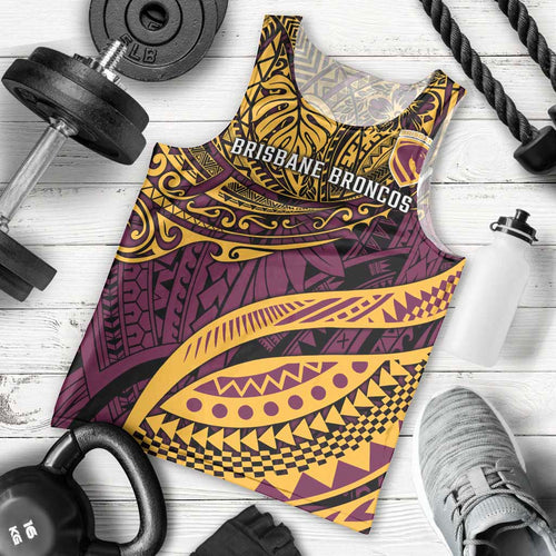 Personalised Brisbane Broncos Men Tank Top Polynesian Pattern Warrior Horse Rugby