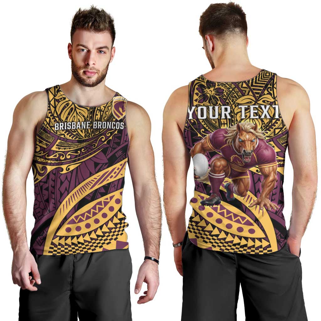 Personalised Brisbane Broncos Men Tank Top Polynesian Pattern Warrior Horse Rugby