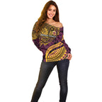 Personalised Brisbane Broncos Off Shoulder Sweater Polynesian Pattern Warrior Horse Rugby