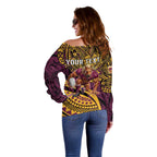 Personalised Brisbane Broncos Off Shoulder Sweater Polynesian Pattern Warrior Horse Rugby