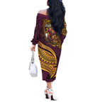 Personalised Brisbane Broncos Off The Shoulder Long Sleeve Dress Polynesian Pattern Warrior Horse Rugby