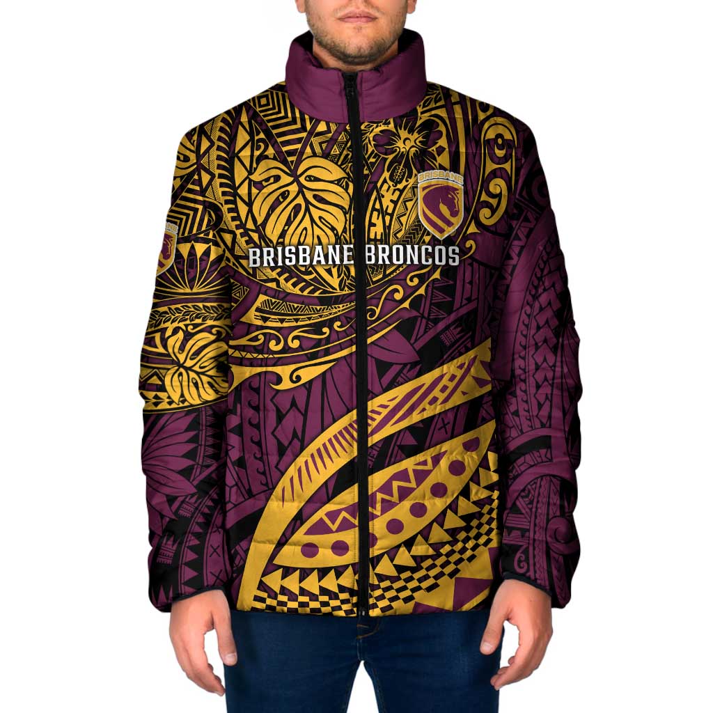 Personalised Brisbane Broncos Padded Jacket Polynesian Pattern Warrior Horse Rugby