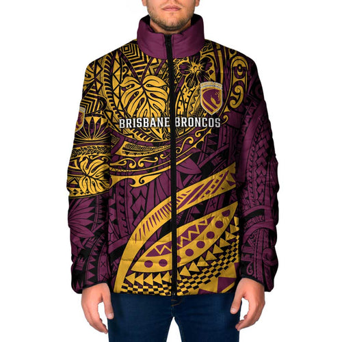 Personalised Brisbane Broncos Padded Jacket Polynesian Pattern Warrior Horse Rugby